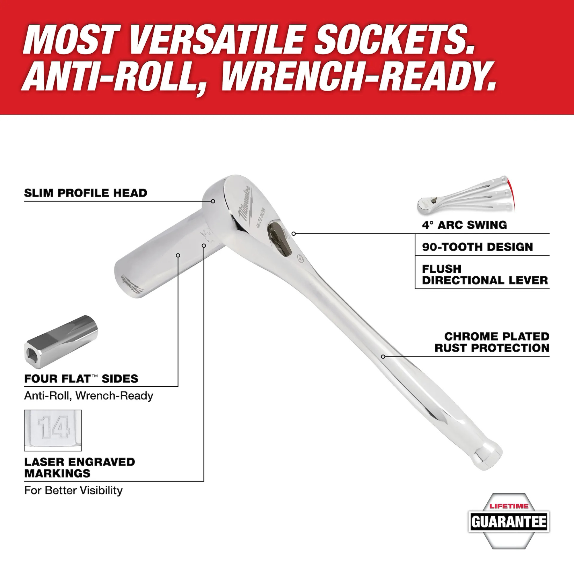 Milwaukee 47pc 1/2" Drive Metric & SAE Ratchet and Socket Set with FOUR FLAT Sides from Columbia Safety